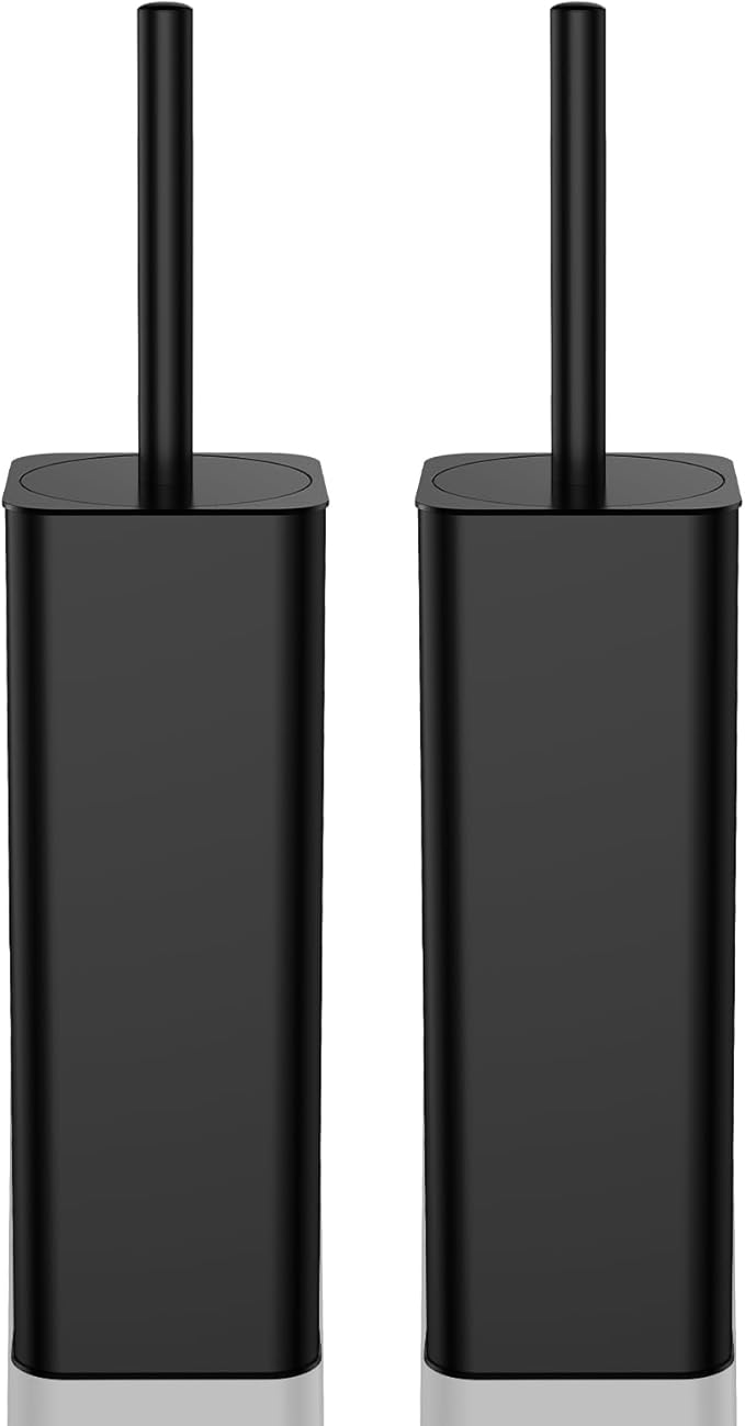 DOWRY Toilet Bowl Brush and Holder for Bathroom Storage Organization Deep Cleaning Covered Brush Cleaner Black Toilet Brush with 2 Brush Holders,Black Square 2PCS