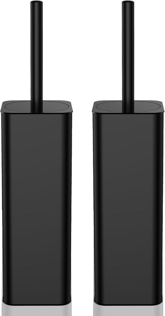 DOWRY Toilet Bowl Brush and Holder for Bathroom Storage Organization Deep Cleaning Covered Brush Cleaner Black Toilet Brush with 2 Brush Holders,Black Square 2PCS
