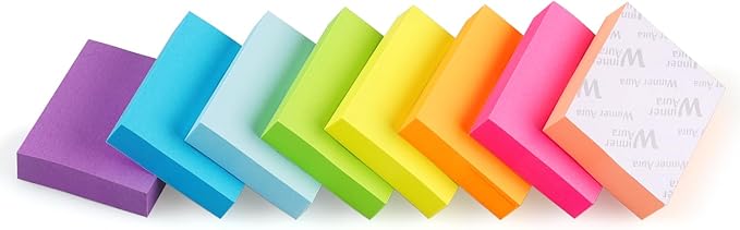 Winner Aura Sticky Notes 1.5x2 inch Bright Colors Self-Stick Pads 8 Pads/Pack 100 Sheets/Pad Total 800 Sheets