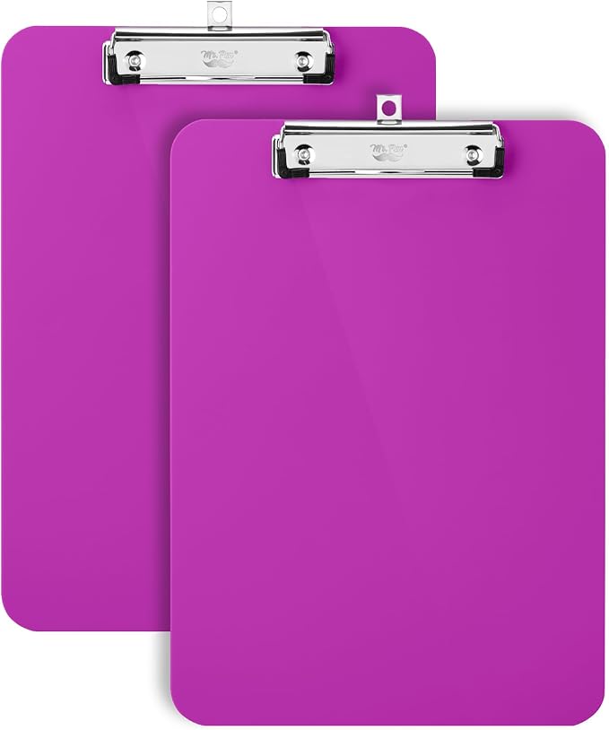 Mr. Pen- Plastic Clipboard, 12.5" x 9", 2 Pack, Plush Purple Clipboard Plastic, Low-Profile Metal Clip with Retractable Hanging Hole