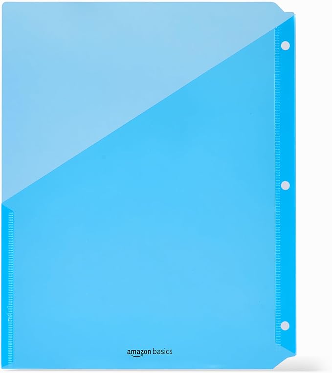 Amazon Basics Binder Organizer, Poly Jacket, 3-Hole Punch, Assorted Colors, 5-Pack