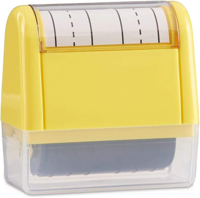 LEGILINER 1/2" Double Stack Dashed Handwriting Line (Yellow) Teacher Stamp – Two Tri-Line Dashed Patterns. Classroom & Home Use. Refillable Ink Writing Practice Double Line Roller Stamp.