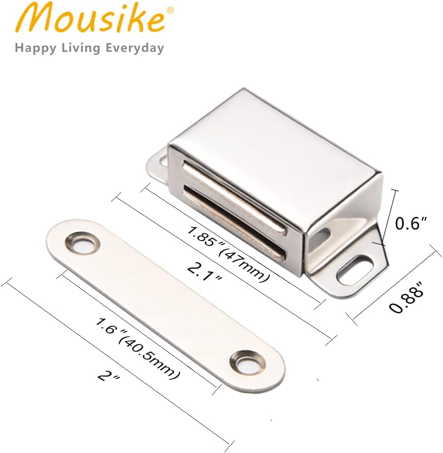Mousike Cabinet Magnets 30lb Stainless Steel Magnetic Door Catch with Strong Magnetic for Kitchen Cupboard Wardrobe Closet Cabinet Door Drawer Latch(2.1"(Silver 20 Pack))