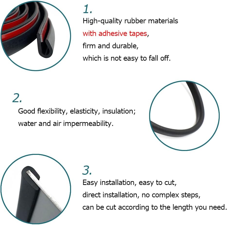 Rubber Edge Trim Black, U Channel Rubber Seal Strip with Self-Adhesive Tape, Metal Edge Protector Fit for 0.15", 10Ft (118in)