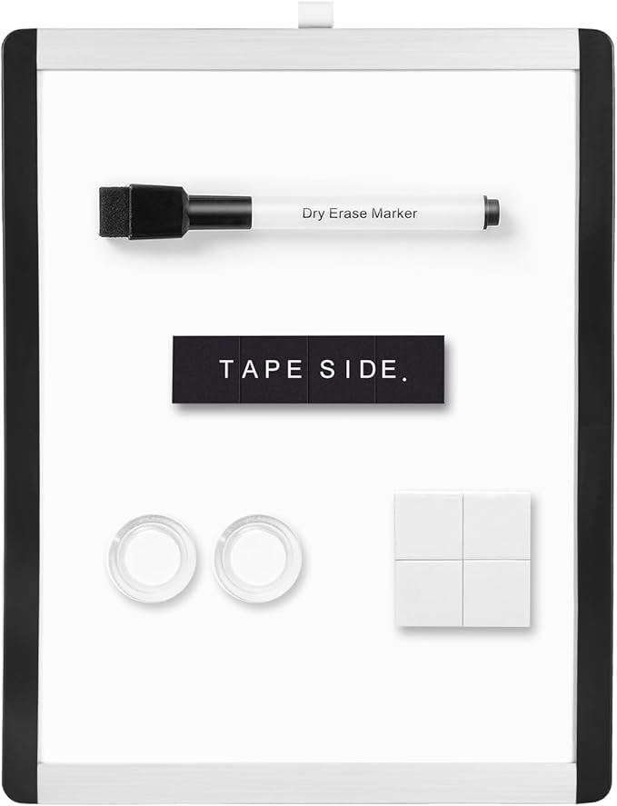 Amazon Basics Small Dry Erase Whiteboard, Magnetic, with Marker and Magnets, Lightweight, 8.5" x 11", Plastic/Aluminum Frame