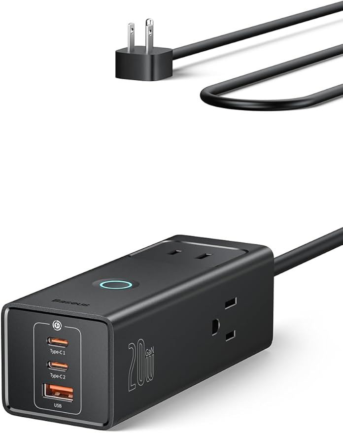 Baseus Power Strip PD20W USB C Charger Extension Cord with 3 AC Outlets & 3 USB Port Fast Charging Charging Station for Office Dorm Room Home
