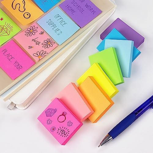Winner Aura Sticky Notes 1.5x2 inch Bright Colors Self-Stick Pads 8 Pads/Pack 100 Sheets/Pad Total 800 Sheets