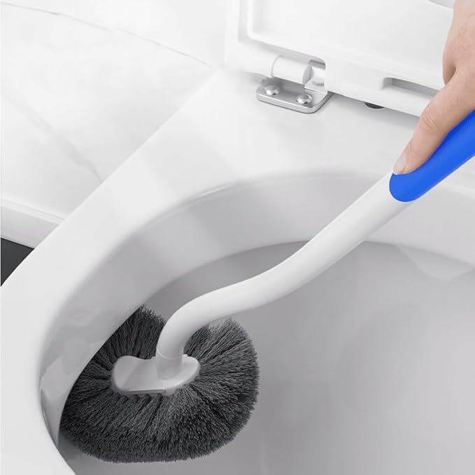 Modern Curved Toilet Brush with Wall Mount, White Handle with Gray Bristles, Long-Handled Design for Deep Cleaning, No-Stain Bathroom Cleaning Cleaning Brush，Soft Fur Toilet Brush，Plastic Material