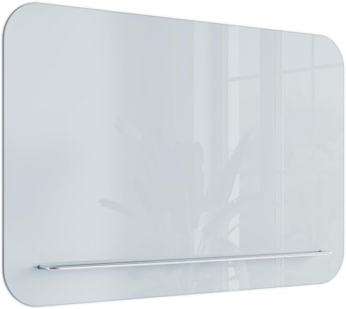 U Brands Magnetic Glass Dry-Erase Board with Floating Tray, 36" X 24", Frameless (4847U00-01)