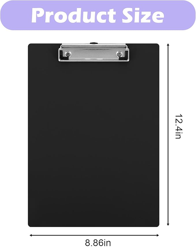 12 Pack Plastic Clipboard Assorted Colors Office Clipboard 12.5 x 9 Inch