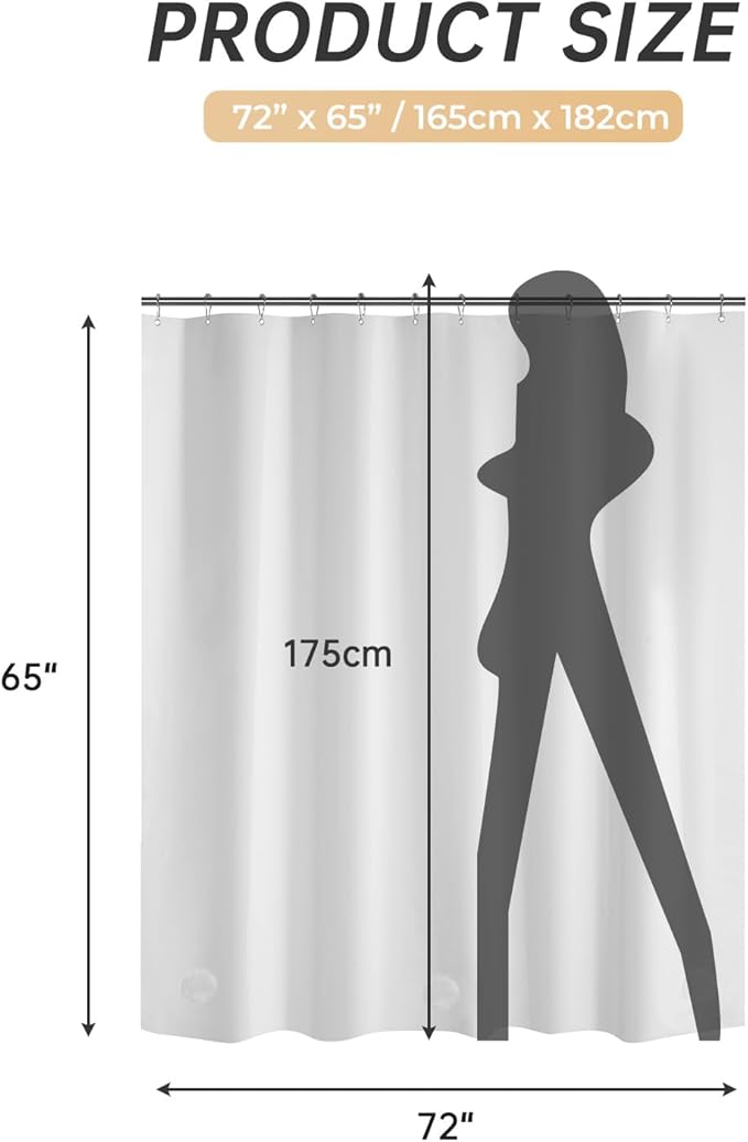 AmazerBath Plastic Shower Curtain, 72 x 65 Inches PEVA Heavy Duty White Shower Curtain, Waterproof Heavy Weight Thick Bathroom Curtain with 3 Big Clear Weighted Stones and 12 Rustproof Grommets