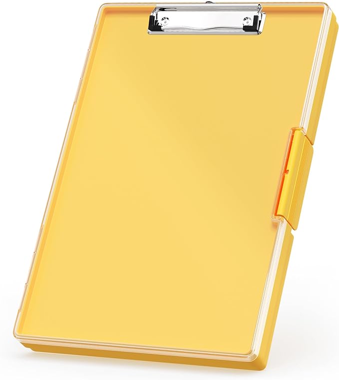 Rimilak Plastic Clipboard with Storage, Side Opening with 2 Compartment, Size 13.3 x 9.4 x 1.5 Heavy Duty High Capacity Nursing Box for Work School & Office Supplies, Yellow
