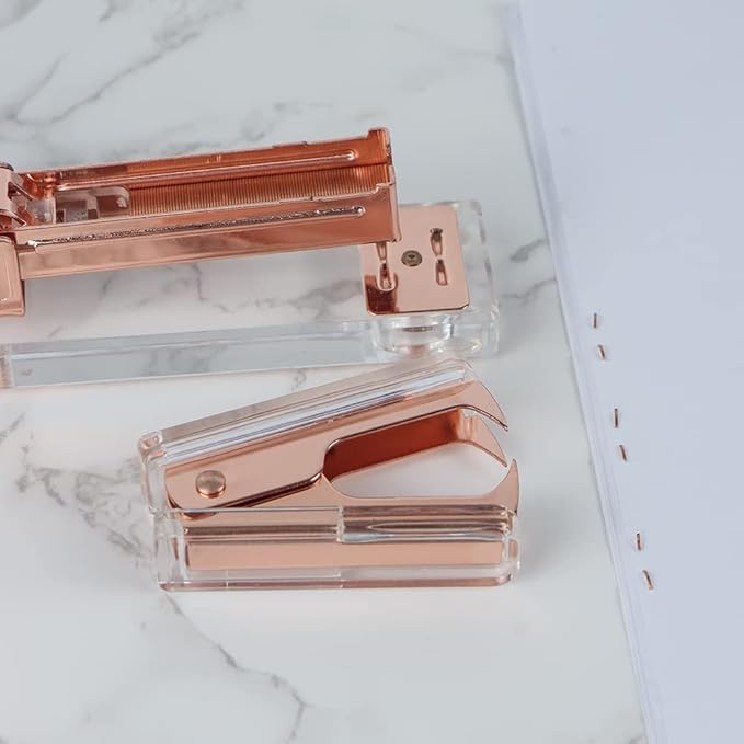 NatSumeBasics Clear Acrylic Staple Remover 2pcs Rose Gold Cute Staple Stapler Removers Staples Puller Tool for Home Office School Desk Accessories (2 Rose Gold)