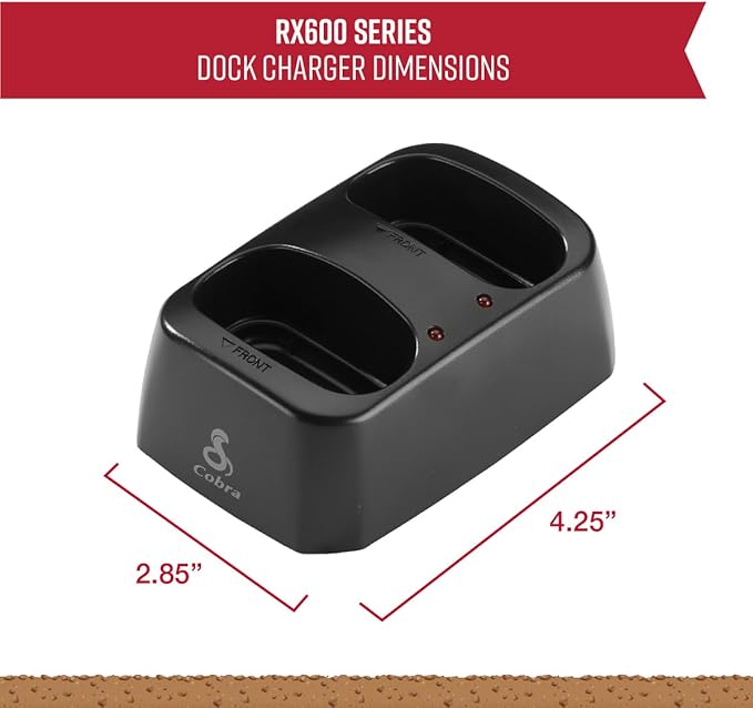 Cobra RX600 Dock Charging Station for 2 Walkie Talkies with UBS Charging Cable - Dual Desktop Portable Charger, Compatible with RX680, RX685 and Trailblazer 450 Two Way Radio Models