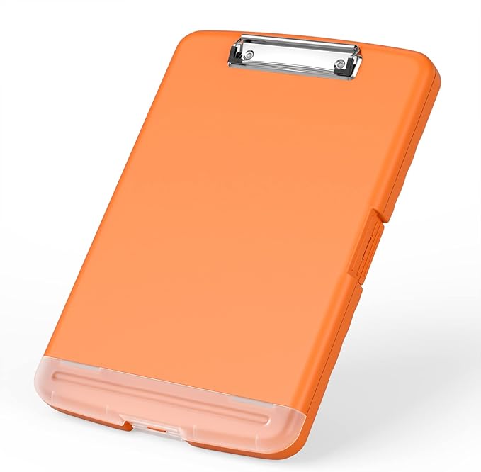 Rimilak Plastic Clipboard with Storage, 8.5 x 11 High Capacity Folio Nursing Case with Pen Holder, Size 14.2 x 9.6 x 1.2″ Folder Side-Opening for Classroom, Teacher, Student, Smooth Writing, Orange