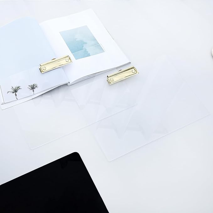 JIARI 2 Pack Clear Acrylic Office Clipboard A4 Letter Size 9.06" x 12.6" (Gold Horizontal)