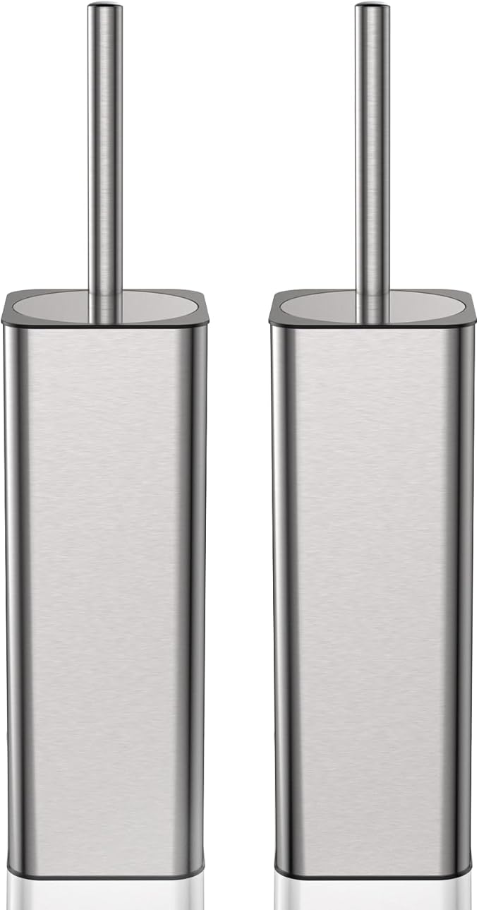 DOWRY Stainless Steel Toilet Bowl Brush and Holder for Bathroom Storage Organization Deep Cleaning Covered Brush Cleaner,Nickel Square 2PCS
