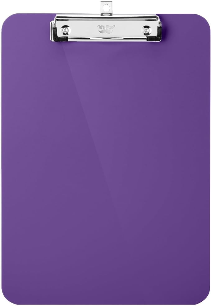 Mr. Pen- Plastic Clipboard, 12.5” x 9”, Purple, Clipboard Plastic, Low-Profile Metal Clip with Retractable Hanging Hole