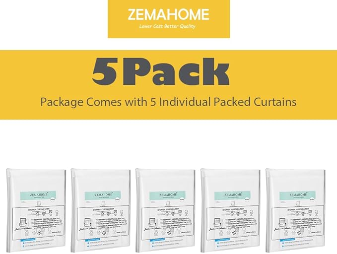 5 Pack PEVA Plastic Shower Curtain Liner Premium Light Weight 72" x 72" Clear Bathroom Shower Showroom Curtain Liner with Rustproof Metal Gromments and Weighted Magnet