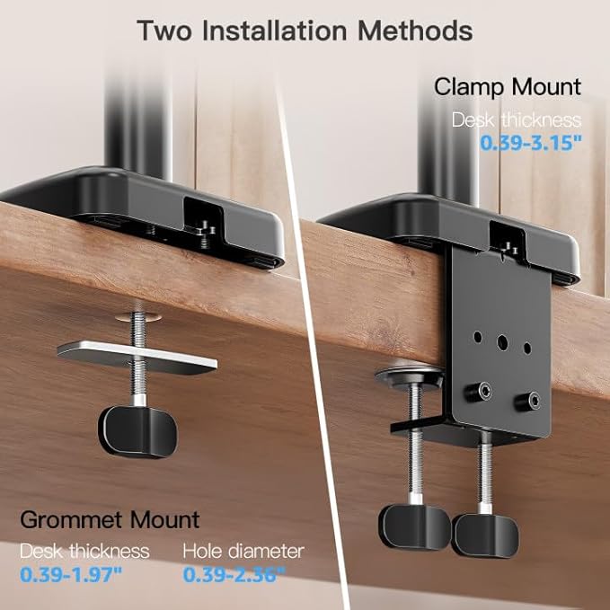 MOUNTUP 27 inch Extra Long Monitor Arm, Single Desk Mount for 22-32 inch, Tall Monitor Stand Holds 4.4-19.8lbs, Height Adjustable Monitors Stand for Desk with C-Clamp/Grommet Base, Black