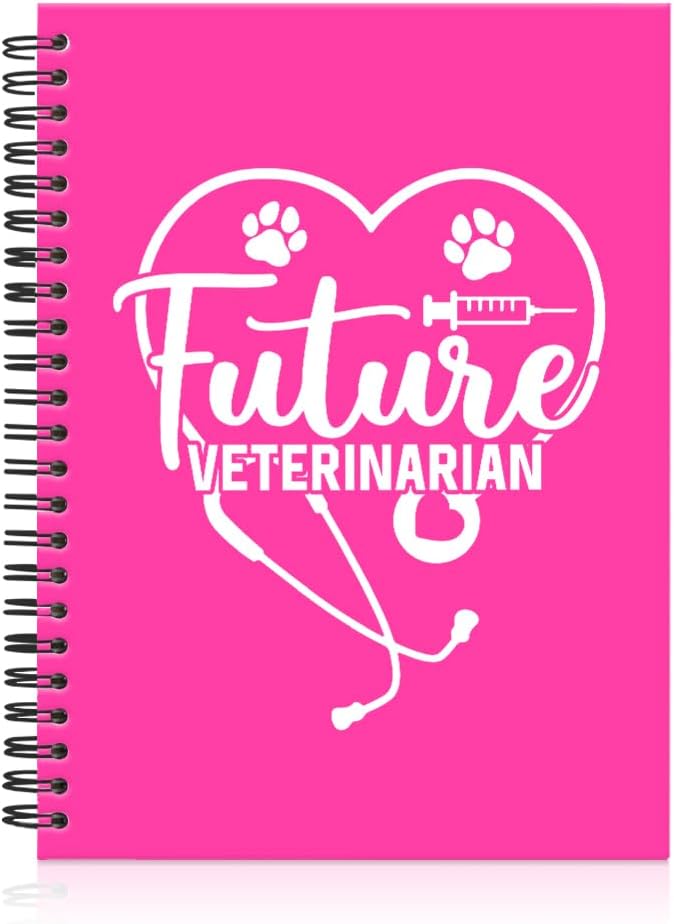 Future Veterinarian Rose Red Spiral Horizontal Lines Notebook, Funny Paw Silhouettes Journal Gifts for Future Veterinary Nurse Vet Assistant Animal Lover, Grad Gifts for Veterinary Tech Student