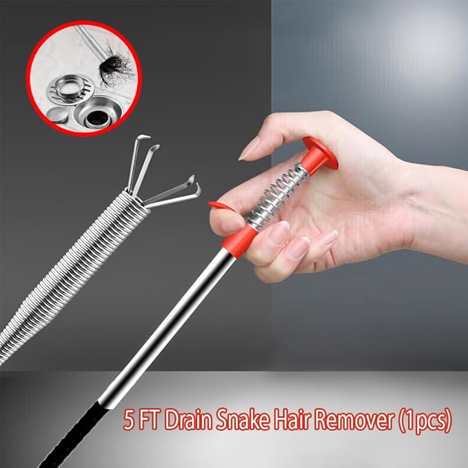 Drain Clog Remover (5pcs)＆Drain Auger 32 FT (1pcs)＆Drain Snake Hair Remover (1pcs),Toilet Plumbing Snake Set for Toilet Sewer Shower Kitchen Bathroom Tub Clogged Drains Opener Cleaning Tool
