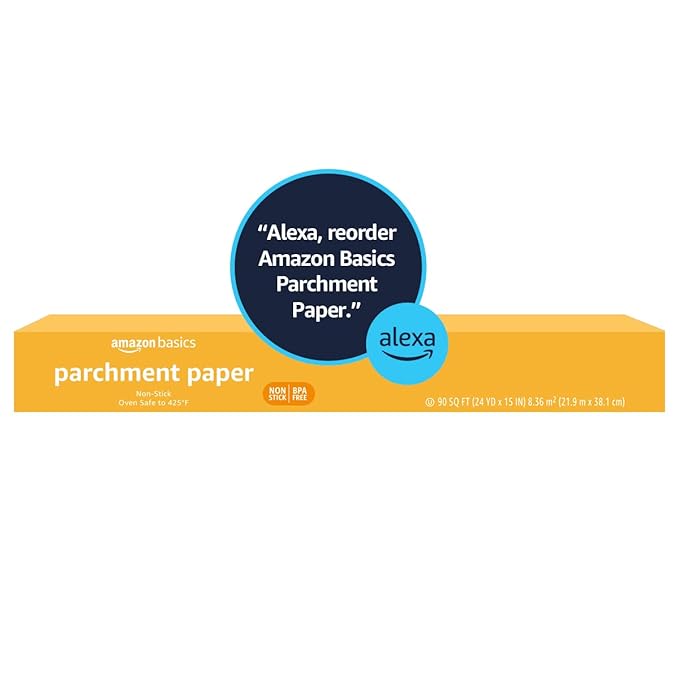 Amazon Basics Non-Stick Parchment Paper for Baking, Cooking, Oven Safe, 15 inches, 90 Sq Ft Roll, 1 Pack