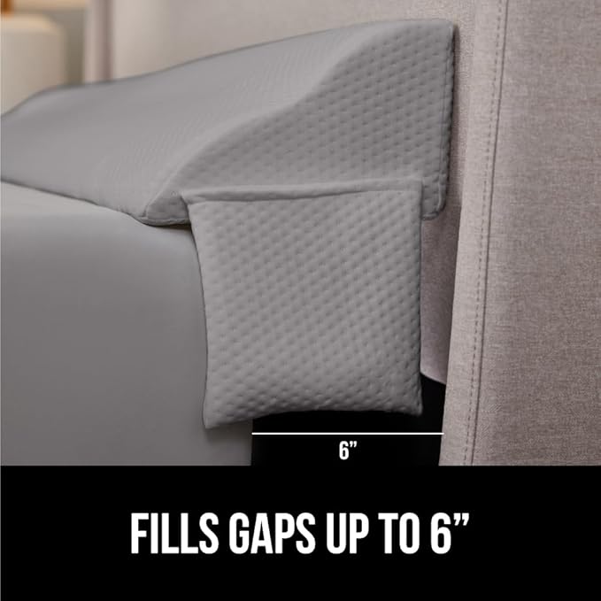 Gorilla Grip Headboard Gap Pillow and Bed Sheet Straps, Headboard Gap Pillow Size Full Gray, Dense Foam Wedge, Sheet Fasteners 4 Pack Black, Adjustable Elastic with Metal Clips, 2 Item Bundle