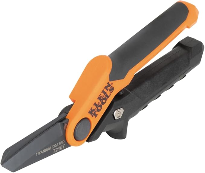 Klein Tools T2107 Titanium Coated Utility Scissors, Compact, Stainless Steel Shears, Serrated Blades, Cuts Heavy-Duty Materials, 7-Inch