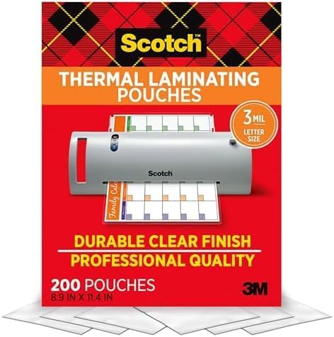 Scotch Thermal Laminating Pouches,Clear,3 mil.,Ideal Office or School Supplies,Fits Letter Sized Paper (8.9 in. × 11.4 in.),(Pack of 1200)