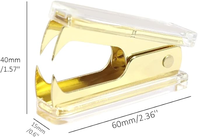 1PC Clear Yellow Gold Staples Remover Acrylic Luxury Yellow Golden Metal Body Staple Puller Removal Tool with Lock Professional Staple Remover for School Supplies Desktop Accessories (Yellow Gold)