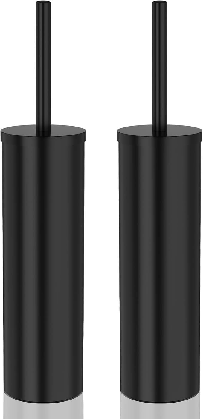 DOWRY Toilet Brush and Holder for Bathroom Storage Organization Deep Cleaning Covered Brush Cleaner Black Toilet Brush with 2 Brush Holders,Black Round 2PCS