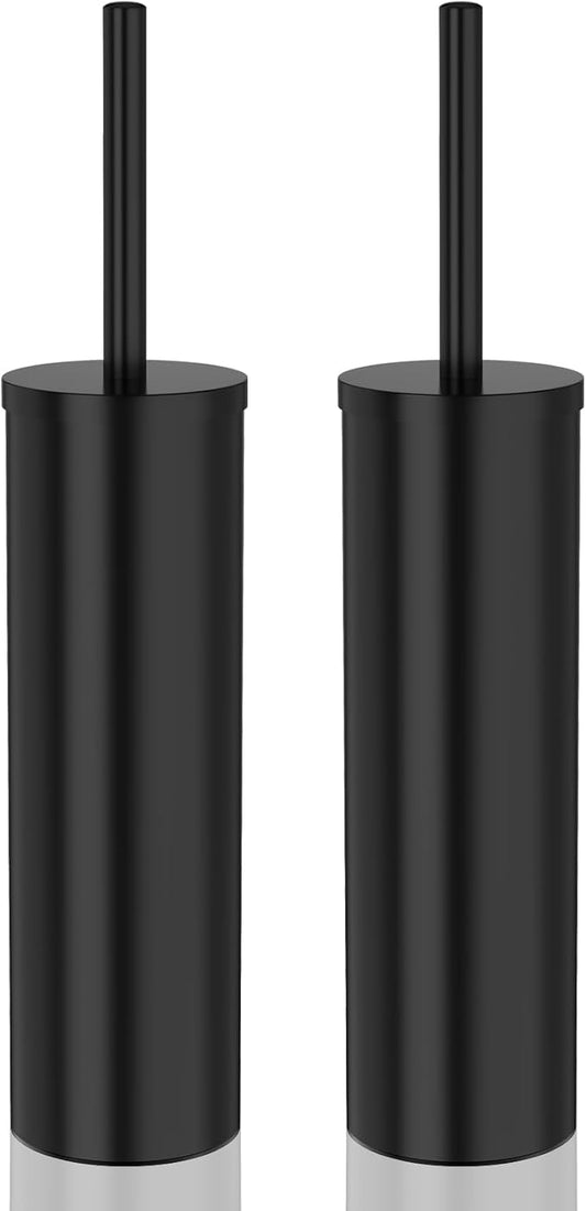 DOWRY Toilet Brush and Holder for Bathroom Storage Organization Deep Cleaning Covered Brush Cleaner Black Toilet Brush with 2 Brush Holders,Black Round 2PCS