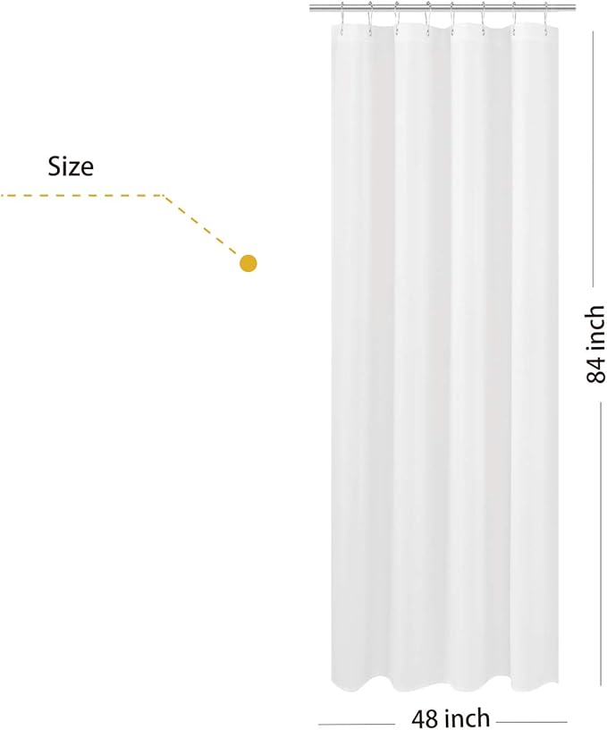 N&Y HOME Fabric Shower Curtain Liner Extra Long Stall Size 48 x 84 inches, Hotel Quality Washable White Shower Liner, 48x84