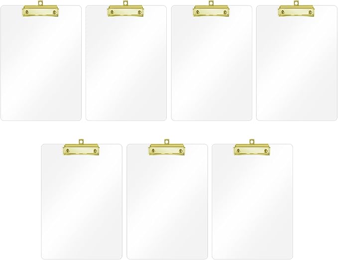 Honagu Acrylic Clear Clipboards, 8.5x11 Plastic Clipboard with Gold Strong Clip Hidden Hanging Hole, A4 Letter Size Clipboards for Nurses, Doctors, Art Student, Teachers,School & Office Supplies, 7PC