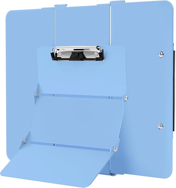 Nursing Clipboard Foldable Without Edition Cheat Charts, 3 Layers Aluminum, Nurse Board w/Low Profile Clip&Pen Clip Pocket, Light Blue