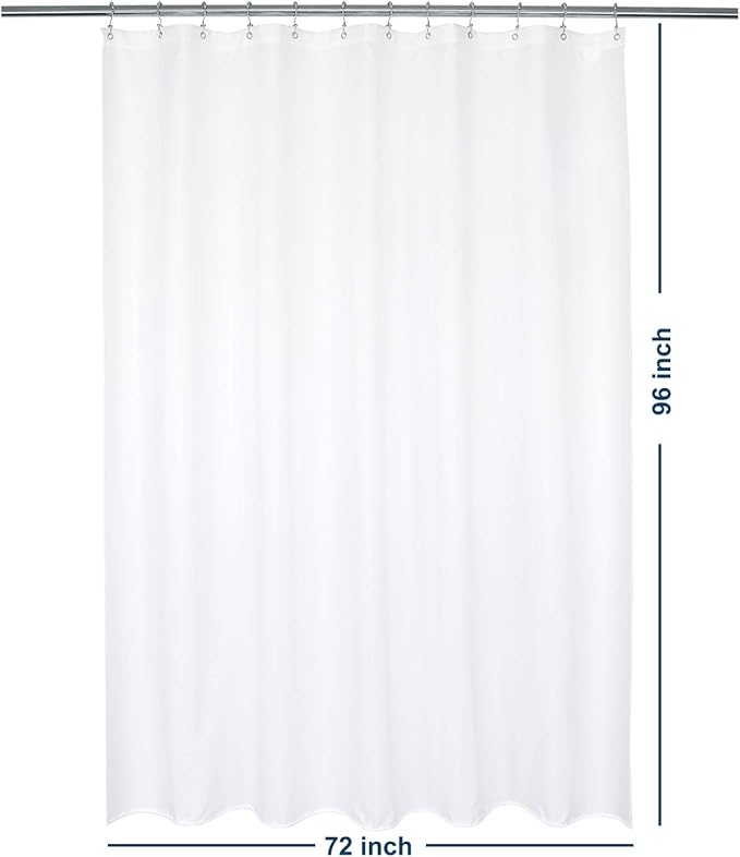 Barossa Design Waterproof Fabric Shower Curtain or Liner Microfiber 72" W x 96" H - Floor to Ceiling Extra Long, Hotel Quality & Machine Washable White Shower Liner for Bath Tub, 72x96 Inches