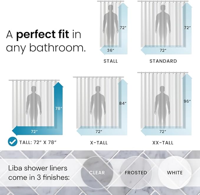 LiBa Bathroom Shower Curtain - Waterproof Plastic Shower Curtain Premium PEVA Non-Toxic with Rust Proof Grommets Clear 10G Heavy Duty Bathroom Accessories 72x78