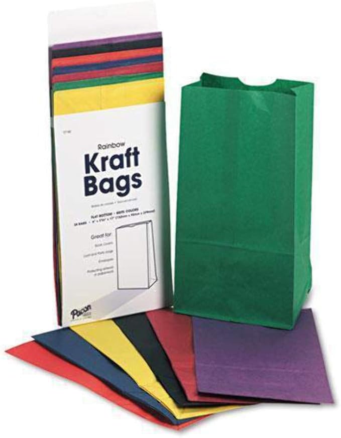 Creativity Street Kraft Bags P0072140, Assorted Bright Colors, 6" x 3-5/8" x 11", 28 Bags