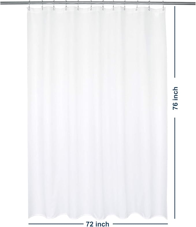 Barossa Design Waterproof Fabric Shower Curtain or Liner Microfiber 72" W x 76" H - Hotel Long Shower Curtain, Machine Washable, White Liner for Bath Tub, 72x76 Inches