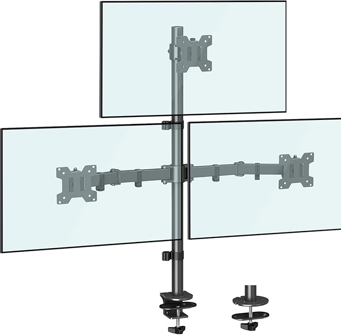 MOUNTUP Triple Monitor Stand, Height Adjustable Monitor Desk Mount Fit for 17 to 32 Inch Computer Screens, Stacked Monitors Arm for 3 Monitors, with C-Clamp and Grommet Base, up to 17.6lbs per Arm