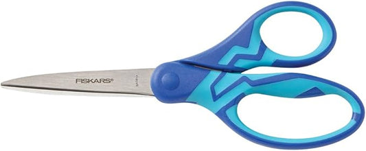 Fiskars 7" SoftGrip Left-Handed Student Scissors for Kids 12-14 - Left-Handed Scissors for School or Crafting - Back to School Supplies - Blue Lightning