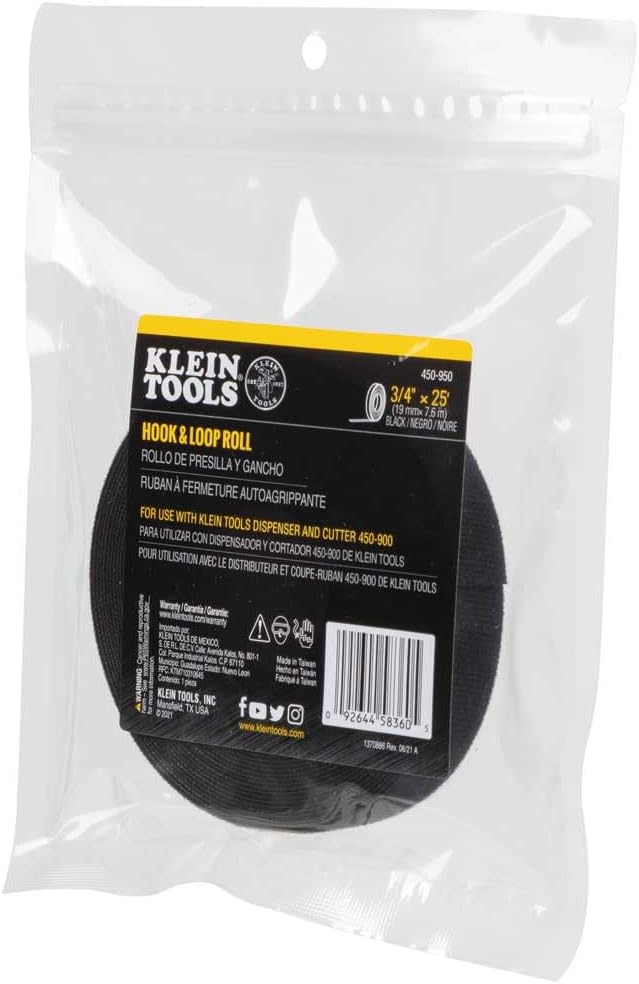 Klein Tools 450-950 Cable Management, Replacement Tape Roll for Klein's Hook and Loop Dispenser, 25-Foot x 3/4-Inch, Black