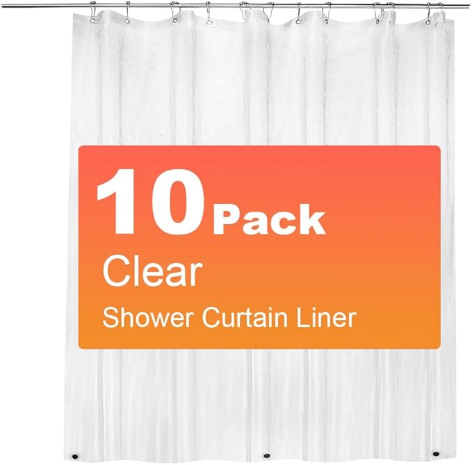 10 Pack PEVA Plastic Shower Curtain Liner Premium Light Weight 72" x 72" Clear Bathroom Shower Showroom Curtain Liner with Rustproof Metal Gromments and Weighted Magnet