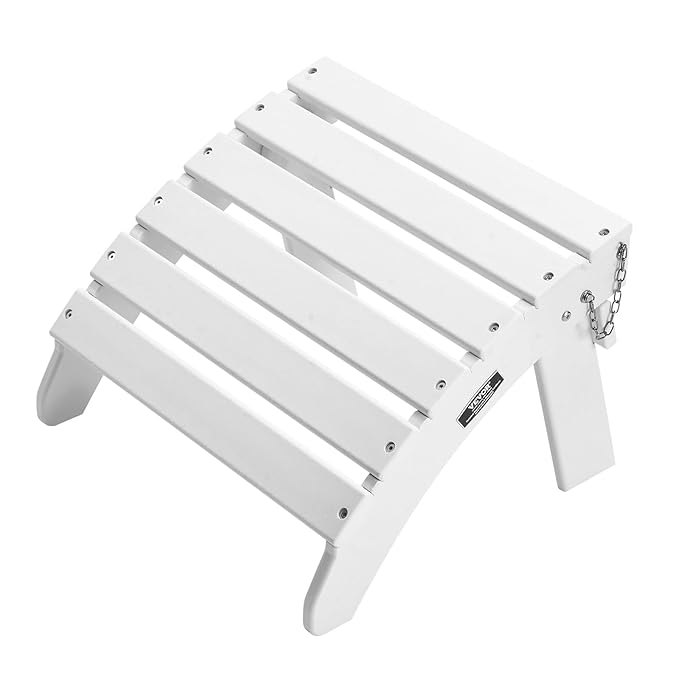 VEVOR Adirondack Ottoman, 17.7L x 19.7W x 13.8H Inch HDPE Plastic Folding Adirondack Ottoman, Weather-Resistant Foot Rest for Adirondack Chair, Widely Used for Outside Porch Pool Lawn Backyard, White