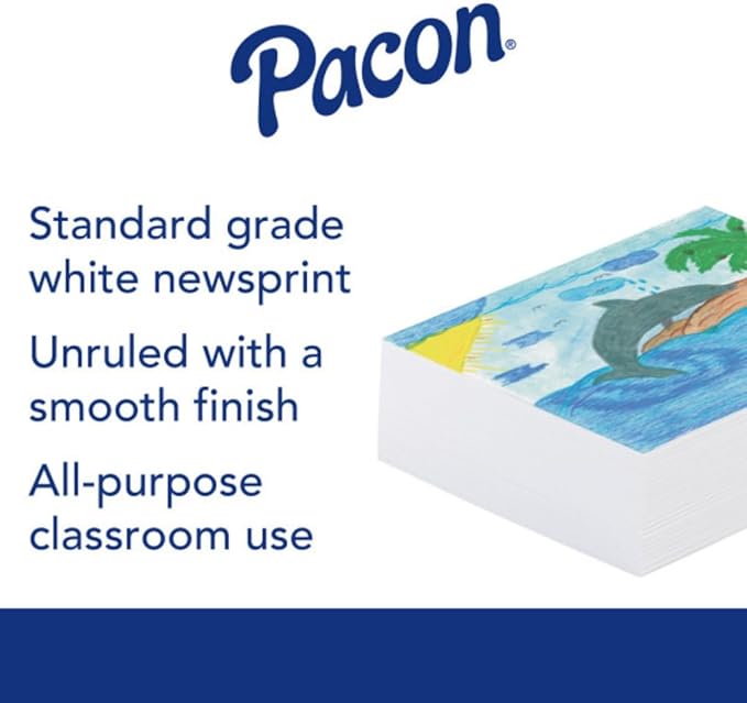 Pacon Plain White Newsprint Paper, 9" x 12", Pack of 500 Sheets