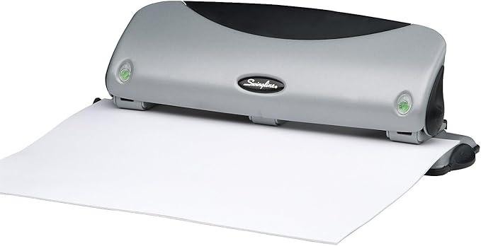 Swingline 3 Hole Punch, Desktop Hole Puncher, EasyView, 12 Sheet Punch Capacity, Silver/Black (74063)