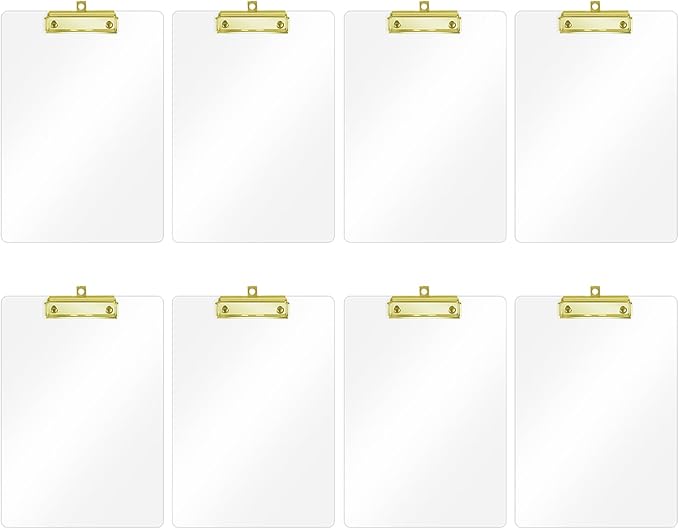 Honagu Acrylic Clear Clipboards, 8.5x11 Plastic Clipboard with Gold Strong Clip Hidden Hanging Hole, A4 Letter Size Clipboards for Nurses, Doctors, Art Student, Teachers,School & Office Supplies, 8PC