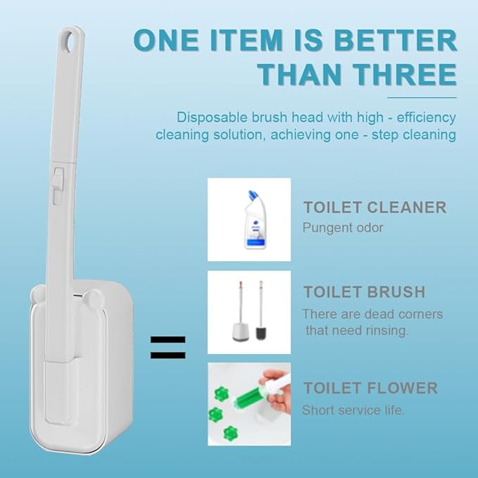 Disposable Toilet Brush with 48 Refills,Toilet Cleaning Supplies,Toilet Wand Brush Starter Kit,Wall Mounted Toilet Bowl Cleaner Brush with Holder for Bathroom Deep Cleaning & Hygiene (White)