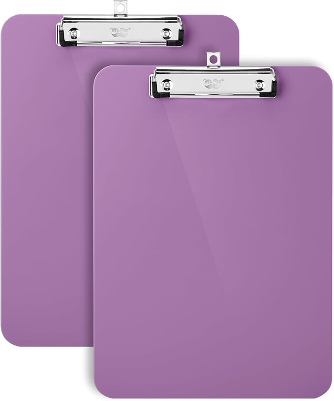 Mr. Pen- Plastic Clipboard, 12.5" x 9", 2 Pack, Pastel Purple Clipboard Plastic, Low-Profile Metal Clip with Retractable Hanging Hole